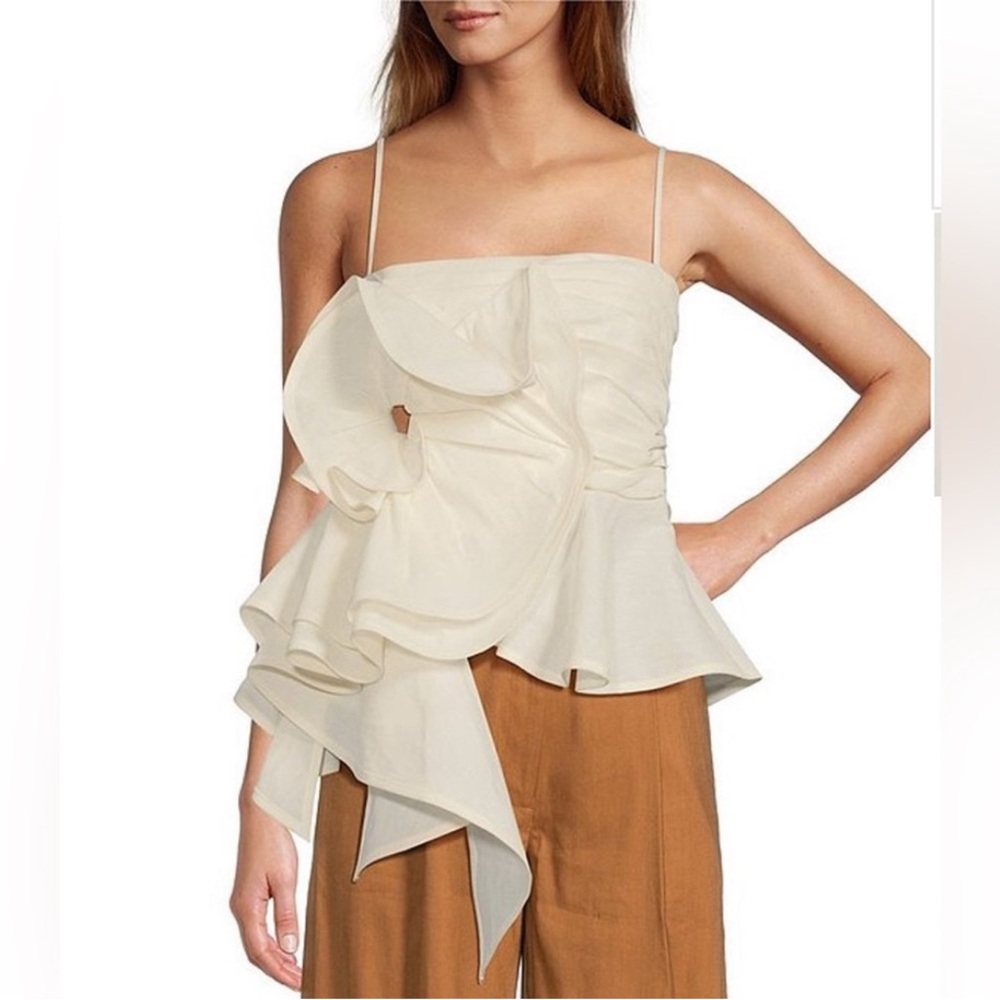 ANTONIO MELANI Cream Asymmetrical Ruffled Camisole